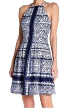 Vince Camuto Fit And Flair Blue & White Sleeveless Dress Sz 8 NWT