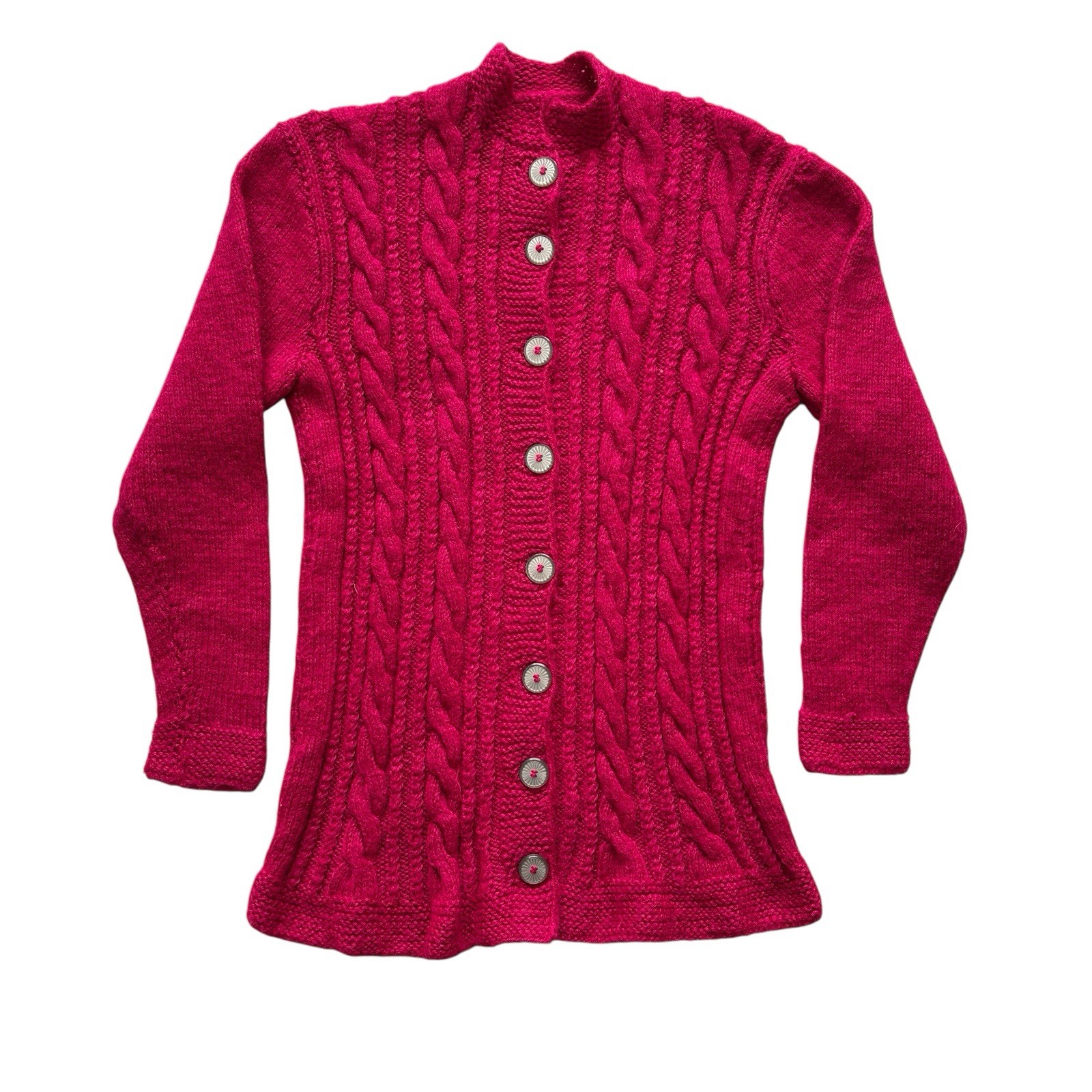 Vintage 80s Womens Cardigan Pink Cable Knit Buttoned Retro Indie Boho 8 image 2