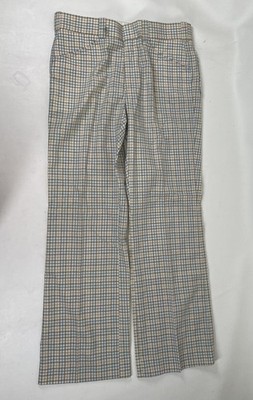 Johnny Miller Polyester Linen Plaid Flat Front Pants Mens 34R Blue Brown NWT VTG