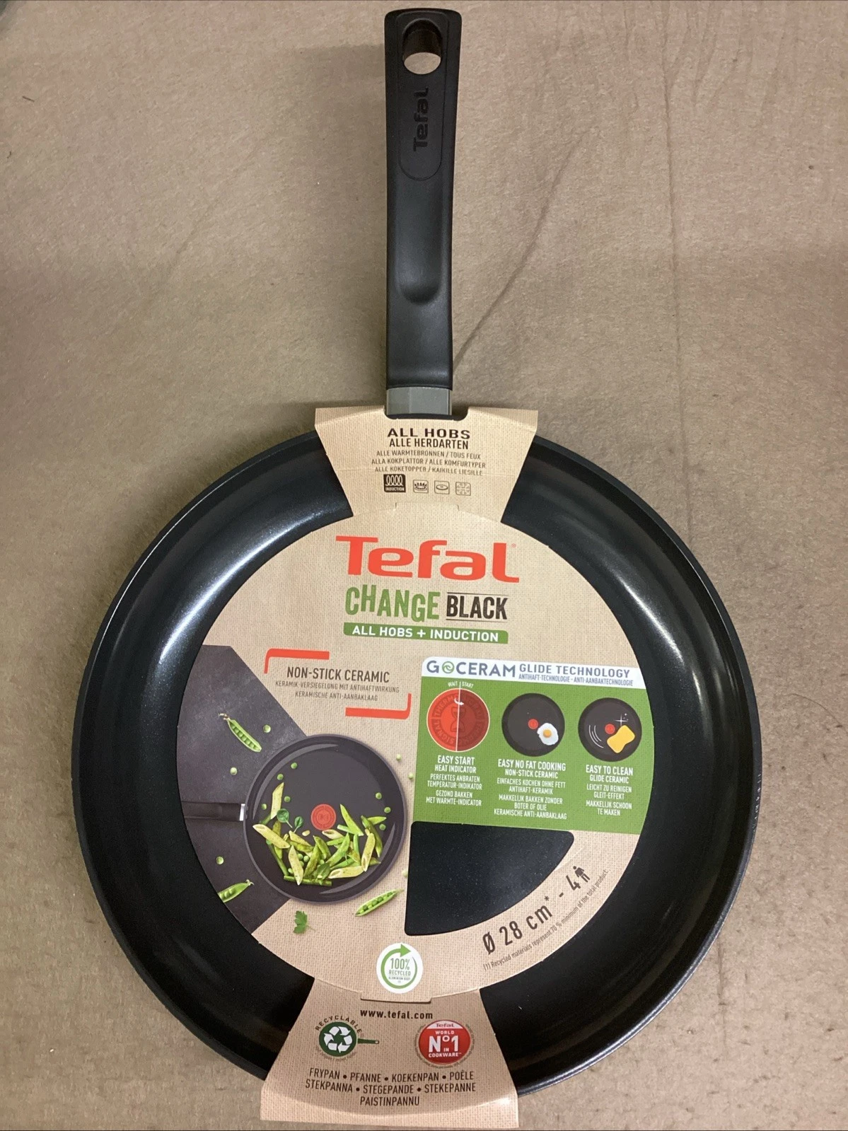 28Cm Tefal Frying Pan All Hobs + Induction Non-Stick Ceramic Change Black New