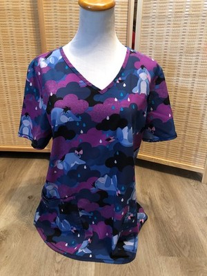 Disney Scrubs Top Cartoon Winnie the Pooh Donkey Eeyore Purple Rain Medium M 664