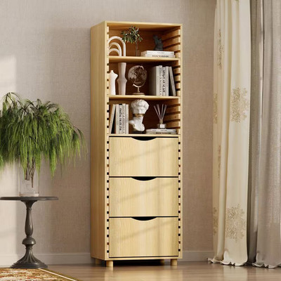 Oak 70.9 In. Accent Cabinet Office Storage Cabinet with 3-Shelves and 3-Drawers,