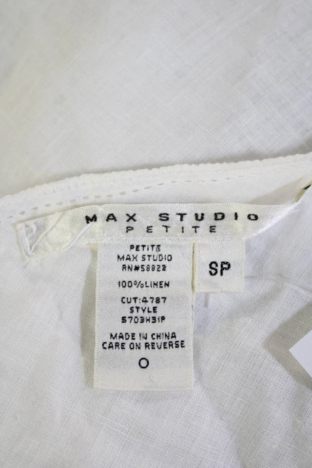 Blusa Max Studio Mujer Bohemia Lino Sin Mangas Blanca Talla PS Foto 4 de 4