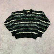 Vintage abstract knitted jumper Patterned Grandad chunky knit sweater Men's XL