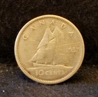 1957 Canada (Dominion) silver 10 cents, Elizabeth II, KM-51 (CA4)
