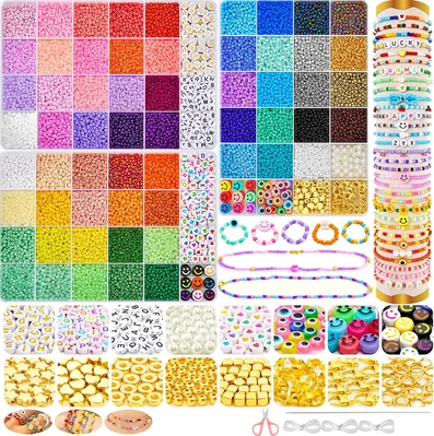 MARKENLOS 24395 St. Perlen Set zum Auffädeln Armbänder Glasperlen 3mm, 60 Farbe+Dekoration