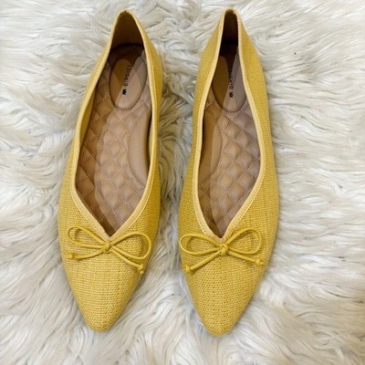Birdies The Goldfinch Butter Yellow Raffia Ballet Flats Bow Detail Women s 9.5