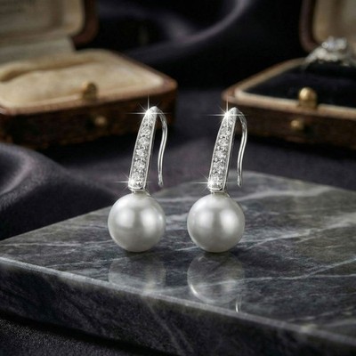 Ohrringe mit Zirkonia + Perle echt 925 Sterling Silber Frau Schmuck Geschenk NEU