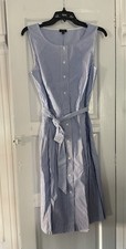 Talbots NWT Sleeveless Dress Blue & White Stripe  Button Front & Tie Sash Size 8