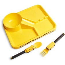 3 PCS Yellow Firefighter Kids Dining Set Fire Truck Dinnerware Toddler Plate