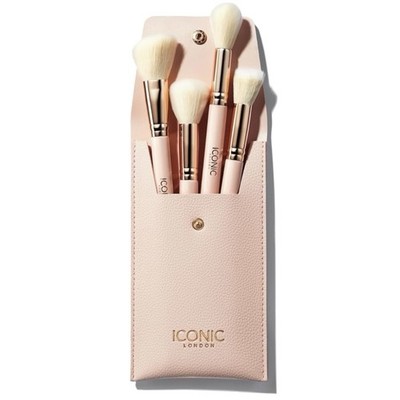 ICONIC London Handbag Glam Face Makeup Brush Set Pink 4 Brushes Full Size New