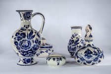 Vintage Delft Blue Pottery Set 5-Piece Hand-Painted Ceramic Decor Dutch Vases