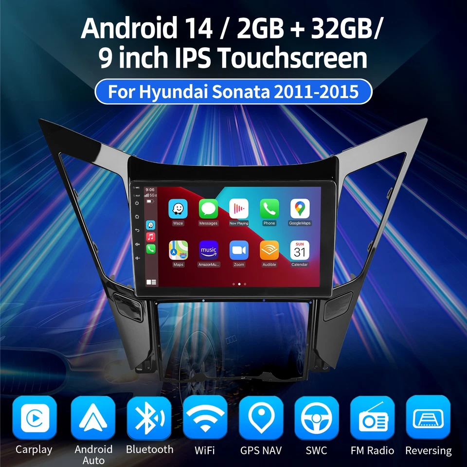 Apple Carplay For 2011-2015 Hyundai Sonata Car Stereo Radio Android 14 GPS Nav - Image 2 of 4