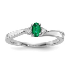 Sterling Silver Lab Created Emerald  Diamond Birthstone Ring Size 7 for Women