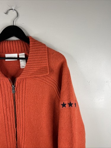 Vintage Liz Claiborne Pullover Erwachsene 1X orange durchgehender Reißverschluss %100 Wolle grob B29 - Bild 3 von 11