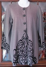 Misook: 2x Coat/jacket In Black/taupe/silver Stripe W/black Velour Embellishment