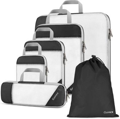 Gonex 6-Piece Compression Packing Cube Set - Durable Travel Organizer - Black