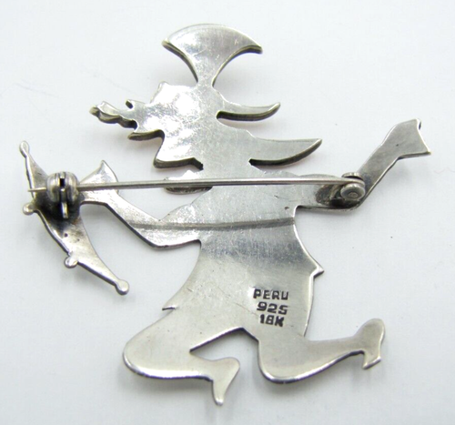 obo~! Vintage Peruvian Incian Deity Warrior Brooch Pin 18k Gold Sterling Silver - Picture 4 of 6