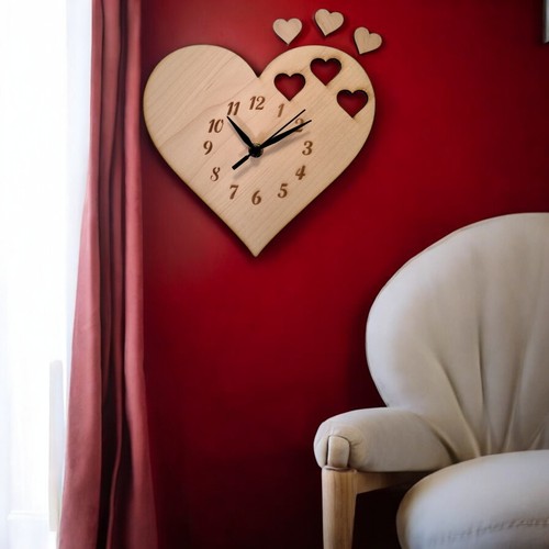 Heart Wooden Custom Engraved Clocks, Silent Sweep Movement Oak/Walnut/Cherry