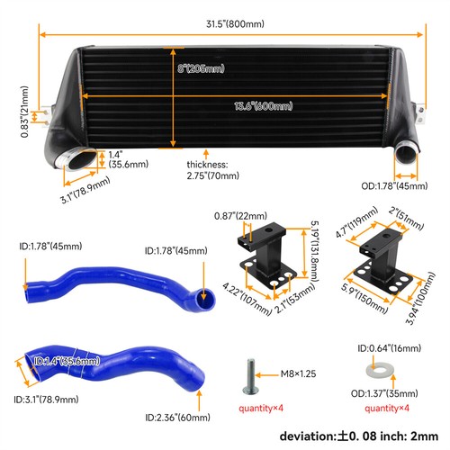 Competition Intercooler Kit For Fiat 500 Abarth 1.4 Turbo 99 KW/135 PS 08+ Blue - Picture 9 of 10