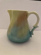 Vintage Ceramic Turquoise, Avocado, Orange pitcher  Signed