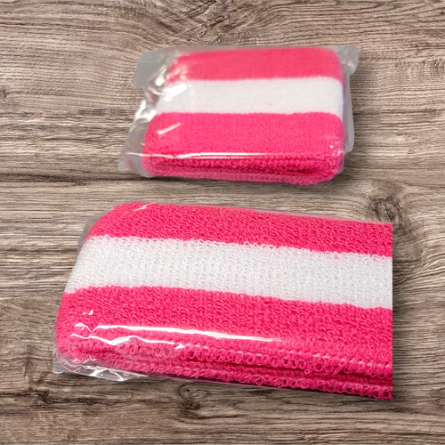 Vtg Look NEW Pink Sweatband/Wristbands Terry Cloth 80's Pickleball Tennis Barbie - Picture 2 of 2