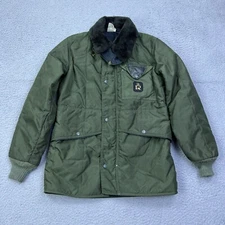 VTG Refrigiwear Coat Mens S Green Insulated Ski Puffer Jacket Faux Fur Collar US