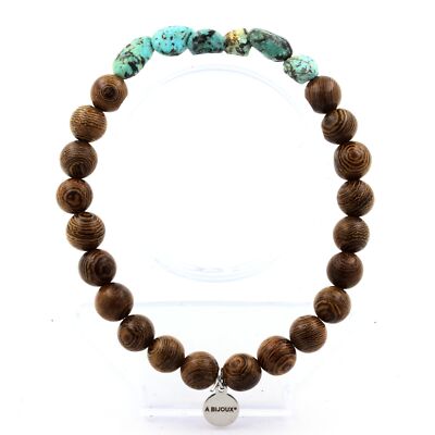 Turquoise African Bracelet + 8 Mm Wooden Beads. Made In France.