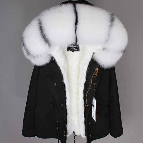 Women's Large Fox Fur Fluffy Coats Collar Hood Winter Warmer Jackets Short Parka - Picture 31 of 44