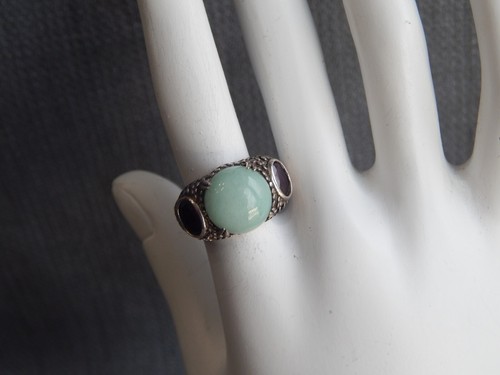 Jade of Yesteryear Sterling Silver Ring Jade & Garnets JOY #118-V - Picture 3 of 8