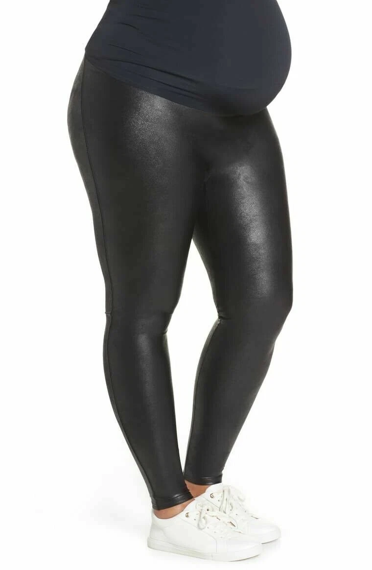 SPANX MAMA FAUX LEATHER BLACK MATERNITY LEGGINGS 20201P PLUS SIZE