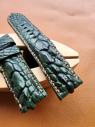 Green Size 24/22 mm 100% Genuine Leather Skin Watch Strap Band-Handmade - Picture 2 of 6
