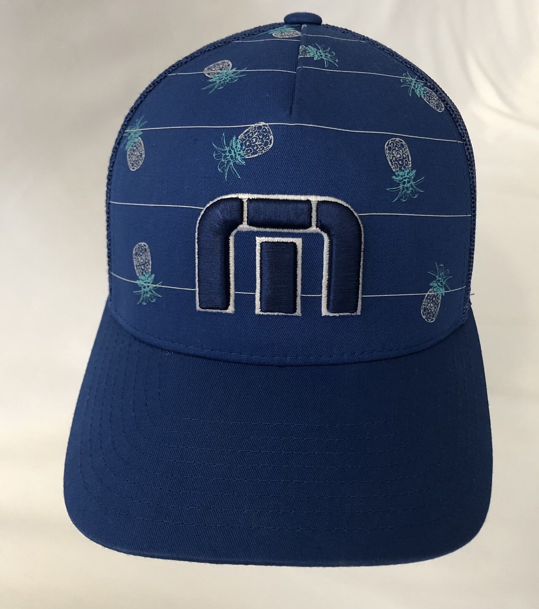 Travis Mathew Hat Blue Pineapple Striped Mesh SnapBack