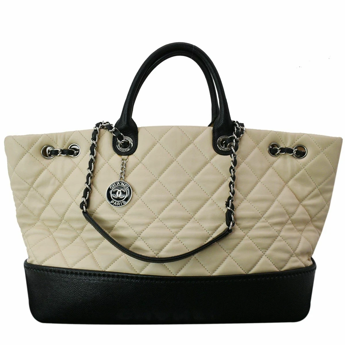 CHANEL Beige Caviar Leather Shopping Tote Bag