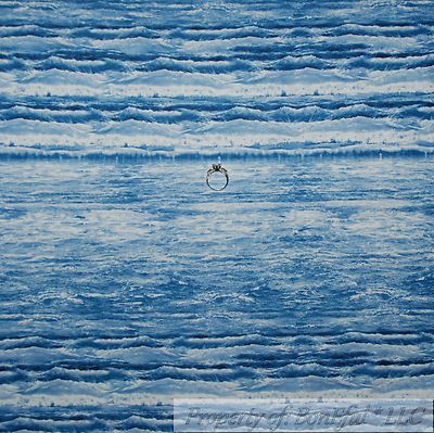 BonEful Fabric FQ Cotton Quilt Blue White Water Wave Ocean Sea American Stripe S