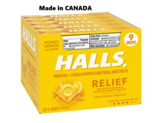 HALLS Relief Honey Lemon Cough Drops, 20 Packs (180 Drops Total)