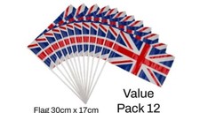 UNION JACK GB HAND WAVING FLAGS VALUE PACK OF 12