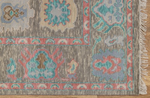 8x10 Gray Colorful Soft Quality Hand-Knotted Angora Wool Oushak Rug - Picture 18 of 21