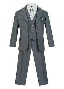 Shirt Hanky Formal Wedding Boy/'s PINSTRIPED Vest Pant Set 5-Piece with Tie