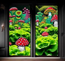 Psychedelic Mushrooms Blackout Rod Curtains Drapes Shades Fabric Shrooms Lettuce
