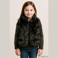 Girls The Children  s PLACE Black Faux Fur Vest size 6/7