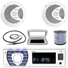 Pyle 1-DIN Bluetooth Marine MP3 Stereo W/White Cover, 2x 6.5" 150W Max Speakers