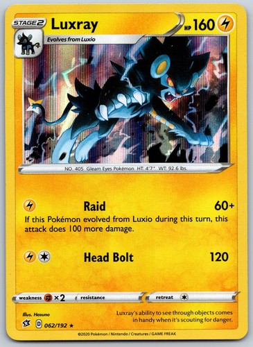 Luxray 062/192 SWSH02: Rebel Clash Holo Rare Pokemon TCG NM English 2020