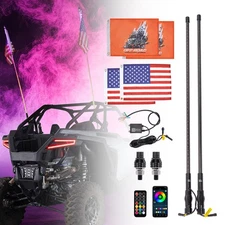 2× 3FT Whip Lights w/ Spring Base RGB LED Antenna Chase for X3 RZR ZforceTalon