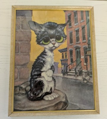 Vintage 1960s / 70s ''Pity Kitty'' Framed Cat Picture