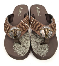NEW Flip Flops Montana West Womens 10 Coastal Cowgirl Brown Longhorn Studded 59