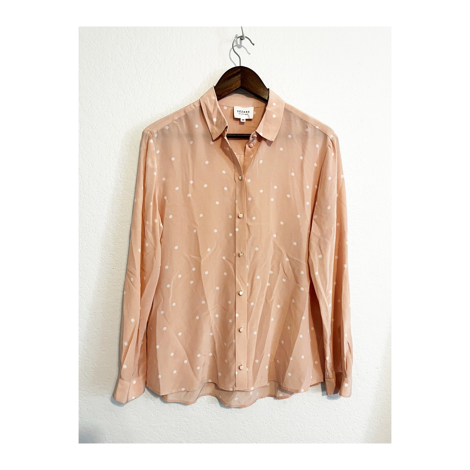 Sezane Polka Dot Silk Button Down Pierro Shirt Pa… - image 3