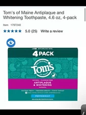 Tom's of Maine Antiplaque and Whitening Toothpaste, 4.6 oz, ( 2 Pack Of 4)