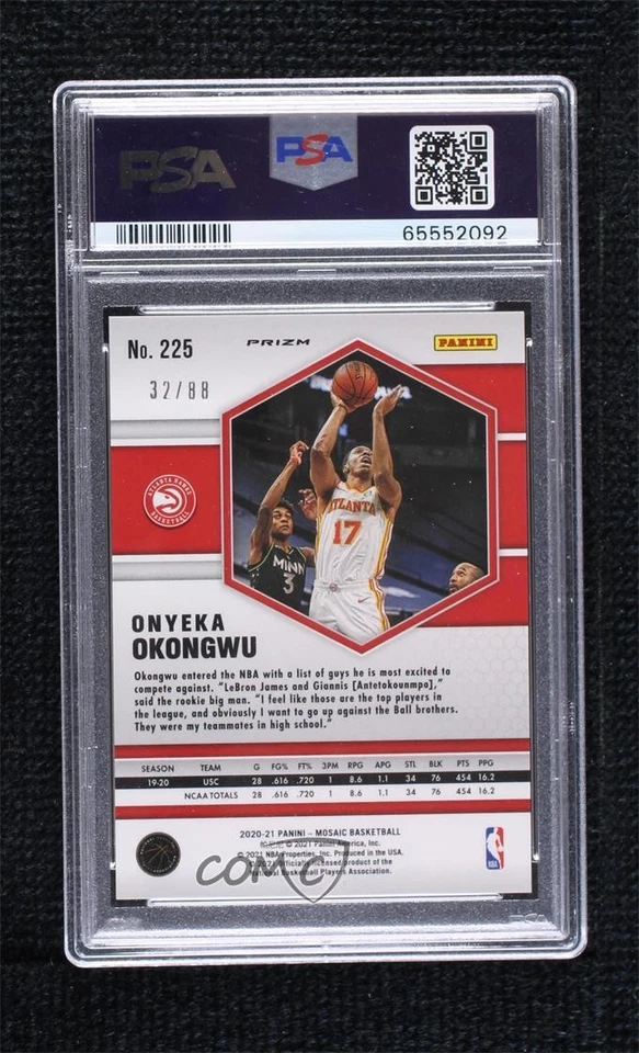 2020 Mosaic Choice Fusion Red & Yellow Prizm /88 Onyeka Okongwu PSA 10 Rookie RC - Image 2 of 2