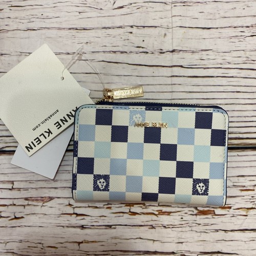 Cartera Anne Klein Pequeña con Cremallera Azul Marino Blanco Cuadros Imitación Cuero Solapa Diseño de Tarjeta NUEVA - Imagen 2 de 8